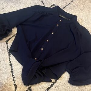 Iris Setlakwe Midnight Blue Top with Wooden Buttons 10